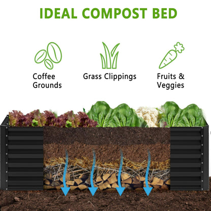 Nedenyou 2PCS 6x2x1FT Galvanized Raised Garden Bed,Planter Raised Beds-Metal Garden Box,Large Plant for Outdoor Planting, Vegetables Bed，Flower,herb-Black