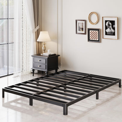 Lutown-Teen 7 Inch Low Profile King Bed Frame with Rounded Corner Legs, 2000 LBS Heavy Duty Metal King Size Platform Bed Frame No Box Spring Needed, Easy Assembly, Black