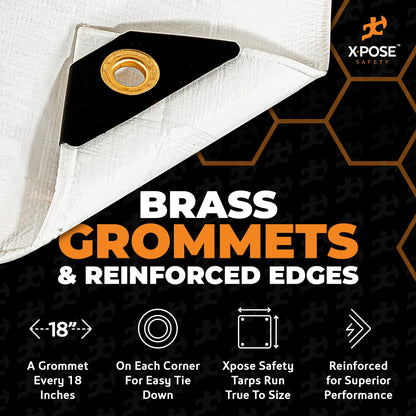 Heavy Duty White Poly Tarp 30' X 50' - Multipurpose Protective Cover - Durable, Waterproof, Weather Proof, Rip and Tear Resistant - Extra Thick 12 Mil Polyethylene - by Xpose Safety