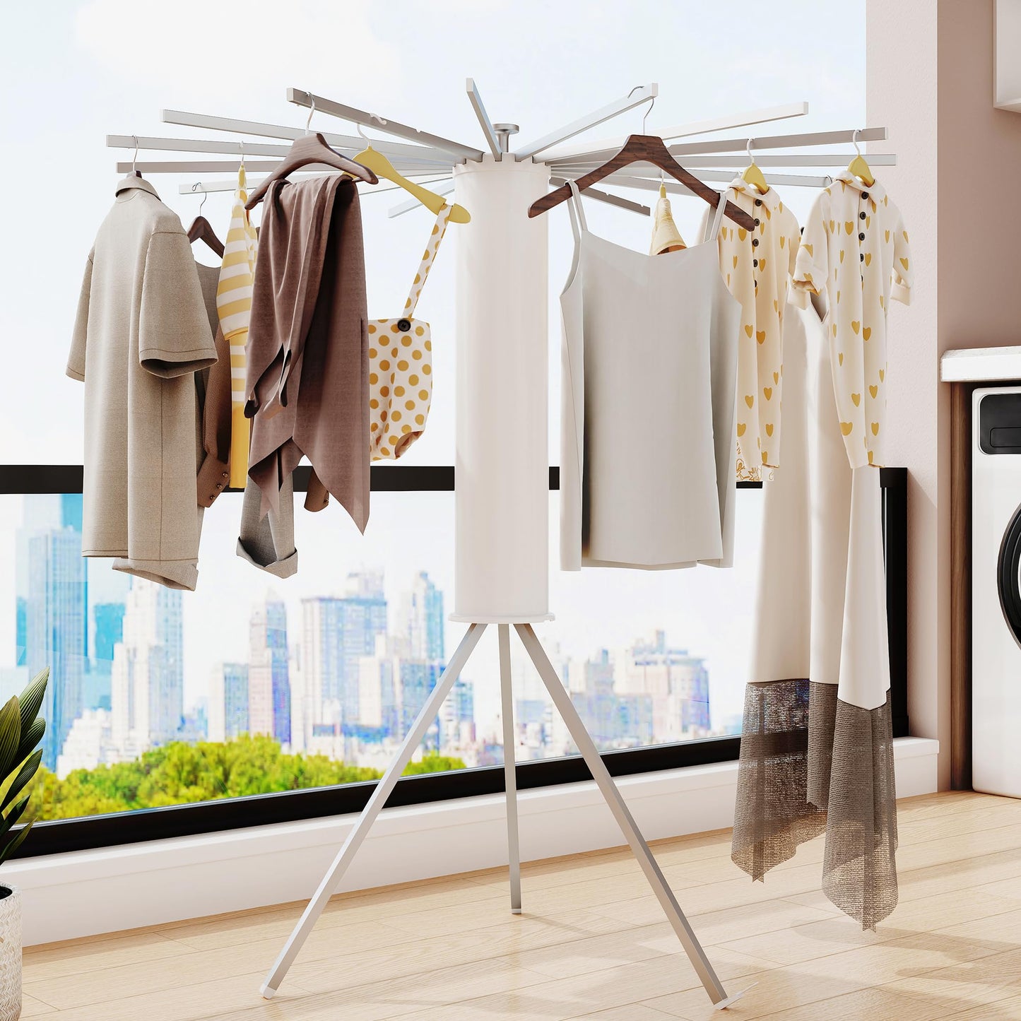 LIENAHU Clothes Drying Rack,Drying Rack Clothing,Laundry Drying Rack,Floor Standing,16 Aluminium Poles,Collapsible,Retractable,Foldable,Folding Laundry Rack