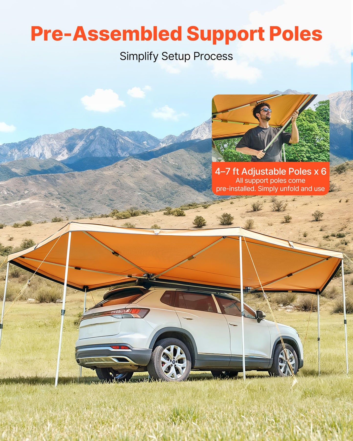 VEVOR 270 Degree Awning, 133 sq.ft Passenger Side Vehicle Awning, UV50+ Waterproof Car Side Awnings with Carry Bag, All-Weather Overland Awnings Car Shelter for SUV Van Truck Camping