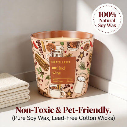 Hidden Label Mulled Wine Scented Candle for Home, 30oz Large 3 Wick Soy Candle, 100H Long Lasting, Cinnamon Orange Clove, Non-Toxic Clean Burn, Christmas Winter Gifts for Women, Holiday Gift