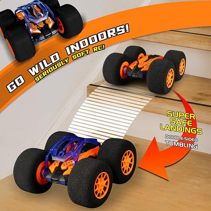 Indoor RC Car Stunt Remote Control Car Toys with Soft Wheels RC Cars for Kids Indoor Outdoor with LED headlight &amp Crazy Stunts 360° Flips Double Sided Vehicle 2.4GHz Remote Control for Boys Girls