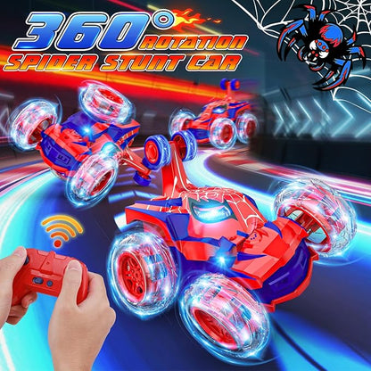 Remote Control Car Stunt RC Cars 360° Rotating with 2.4GHz Rechargeable Wheel Lights Toys Car Gift for Boys 3 4 5 6 7 8 9 10 11 12 (Red)