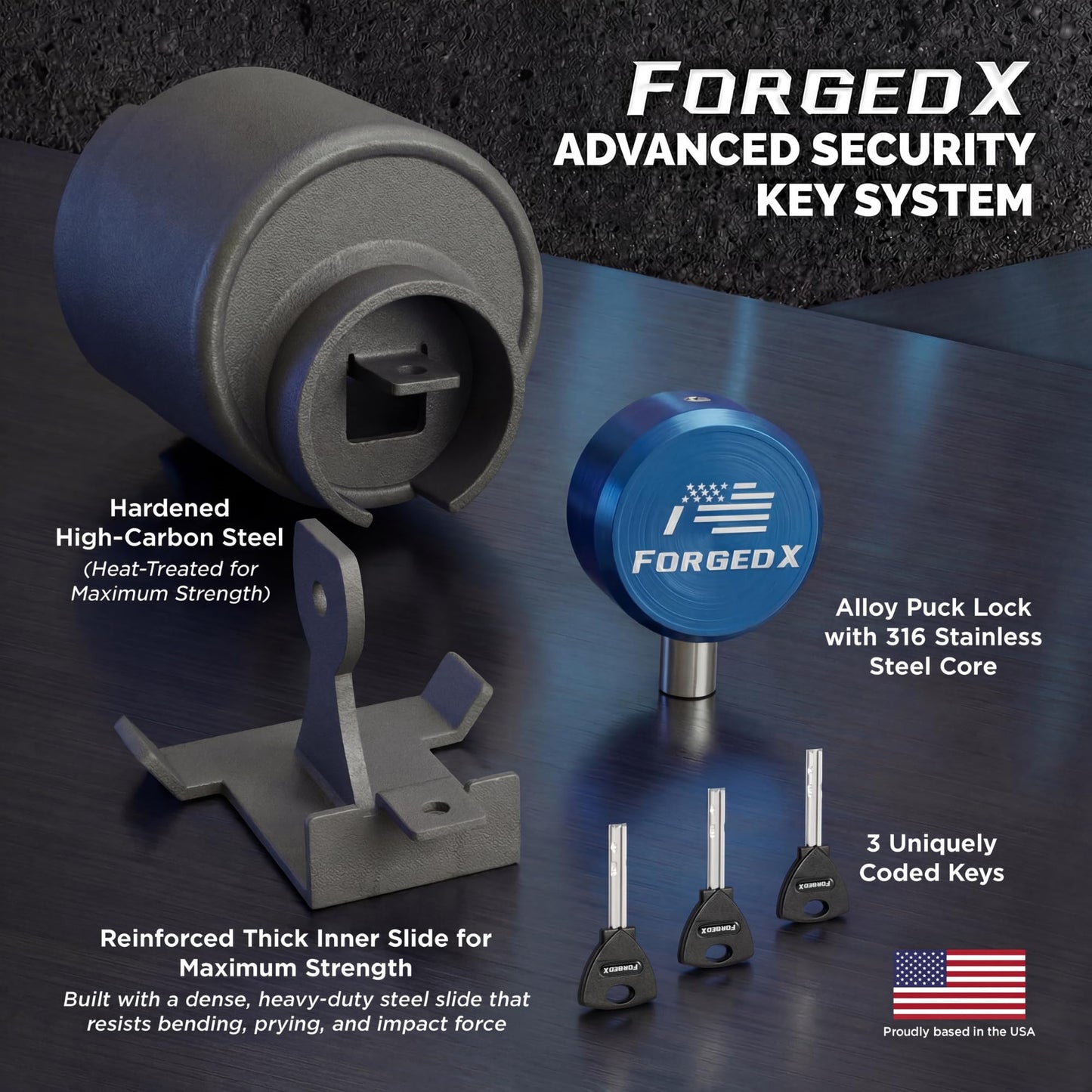FORGEDX Trailer Lock Heavy Duty Anti Theft, Fits 2 5/16-Inch Couplers, Secures Safety Chains, for Trailers, RVs, and Boats, Stainless Shield Pro,Blue