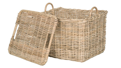 KOUBOO Rattan Core Rectangular Storage Basket with Lid, Large - Wicker Basket, Decorative Storage Box, Home Organizer, Laundry Hamper, Toy Box, Kitchen Storage, Natural