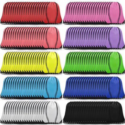 Grneric 200Pcs Drawstring Backpack Bulk Cinch Sackpack Drawstring Bags Nylon for Gym Party Trip(10 Colors)