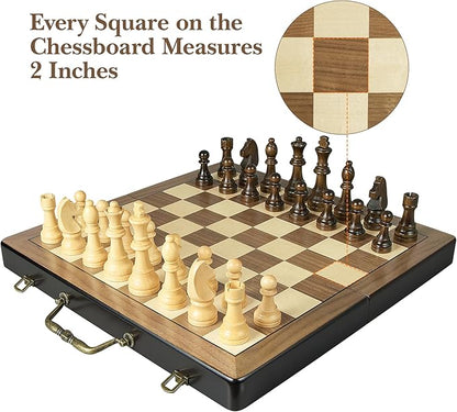 18.5 Wooden Chess Set with HandleChess Sets for Adults Kids Portable Folding Board Games with 4.5 King 2 Extra QueensHandmade Weighted Large Pieces with Storage Slots