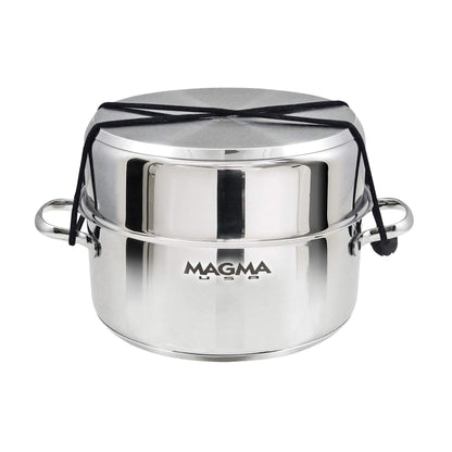 Magma 10 Piece Gourmet Nesting Stainless Steel Cookware Set with Ceramica Non-Stick, Induction Compatible, Oven Safe to 500°F - Suitable for All Stovetops, Removable Handles, Silver