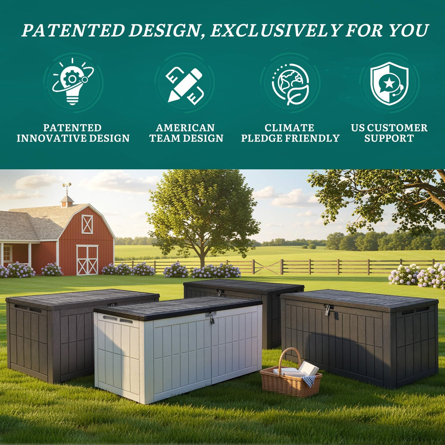 YITAHOME 134 Gallon Large Outdoor Storage Box with Lock, Waterproof Resin Deck Box w/Hydraulic Piston for Garden Tools, Pool Accessories & Cushions(Black & Grayish-White)
