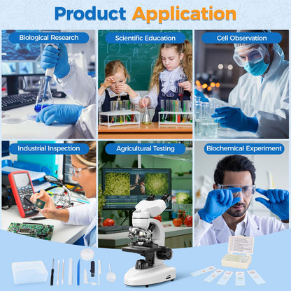 MAXLAPTER Binocular Microscope for Adults and Kids: 40X-1000X Professional Compound Microscope with Slides and Dual Mechanical Stage - Kit for Children Students Beginners Lab Homeschool Education