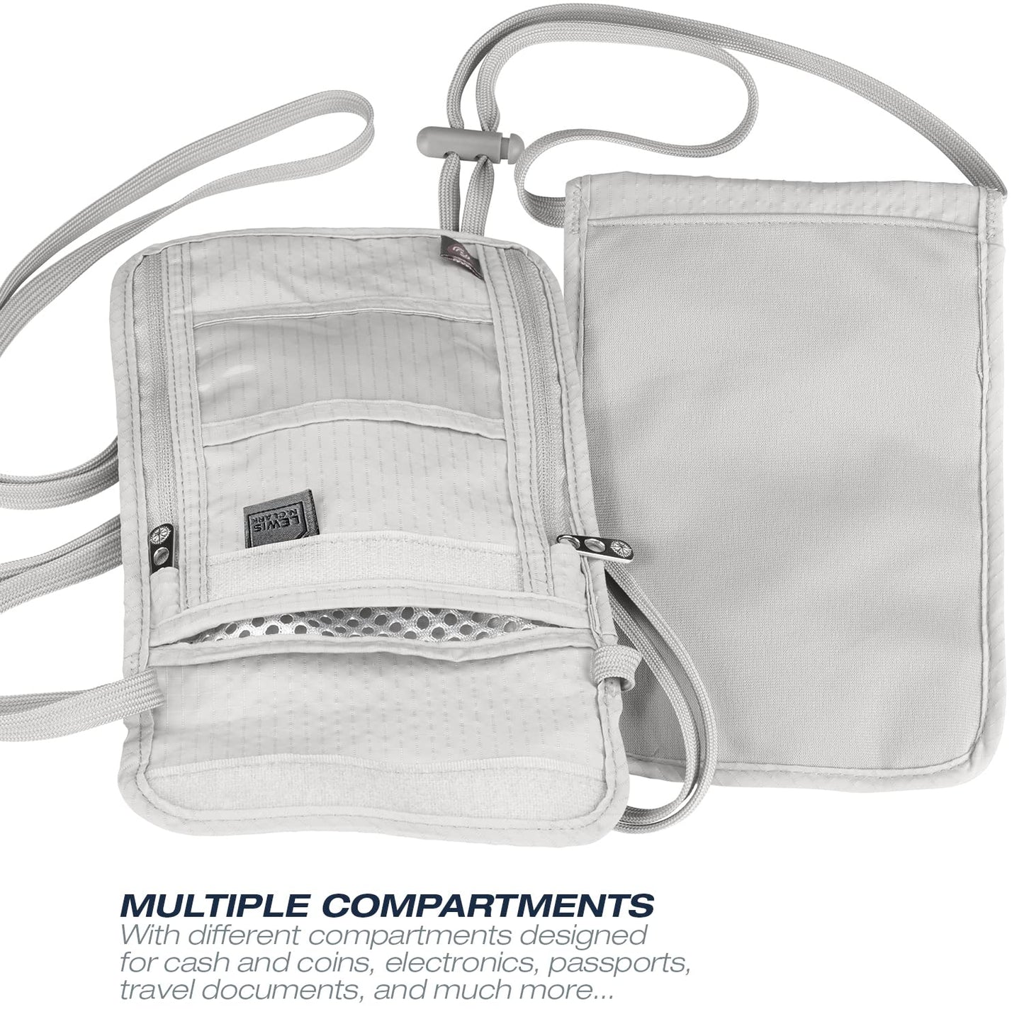 Lewis N. Clark RFID Blocking Stash Neck Wallet, Travel Pouch + Passport Holder for Women & Men, Gray, One Size