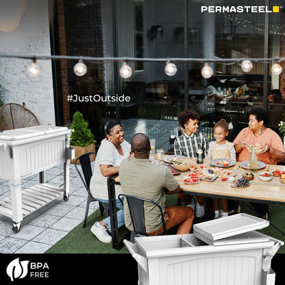 Permasteel Party Cooler with Divider, Spacious 80-Qt Capacity, Chills 36hrs, Serving Tray, Rolling Ice Chest for Indoor and Outdoor Entertainment, Matte White