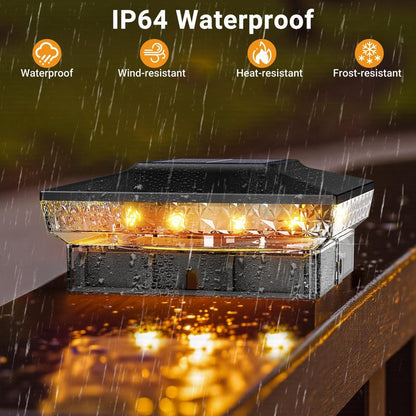 btfarm 4x4 Solar Post Cap Lights Outdoor, 16 Pack Fence Deck Post Lights Solar Powered, 2 Modes 16 LED Waterproof Black Outside Light Fit 3.5x3.5 4 x 4in Wooden/Vinyl Posts for Porch Patio Garden