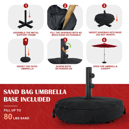 Sundale Outdoor Olefin 5-Year-Non-Fading 10FT Patio Umbrella with Sand Bag Base, Outdoor Umbrella with Tilt and Crank, Red