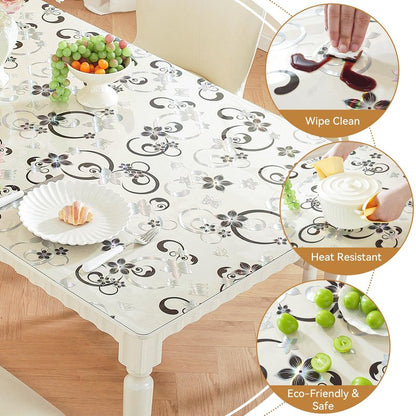 LovePads Floral Clear Table Cover Protector - 36 x 72 Inch Thick Plastic Table Cloth, Waterproof PVC Desk Mat for Dining Room Table, Wood Furniture Topper, Anti-Scratch Desk Pad for Kids Writing,
