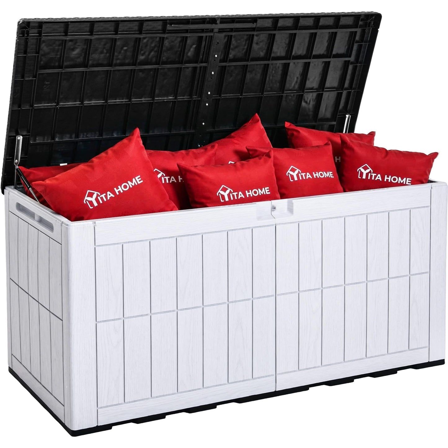 YITAHOME 134 Gallon Large Outdoor Storage Box with Lock, Waterproof Resin Deck Box w/Hydraulic Piston for Garden Tools, Pool Accessories & Cushions(Black & Grayish-White)