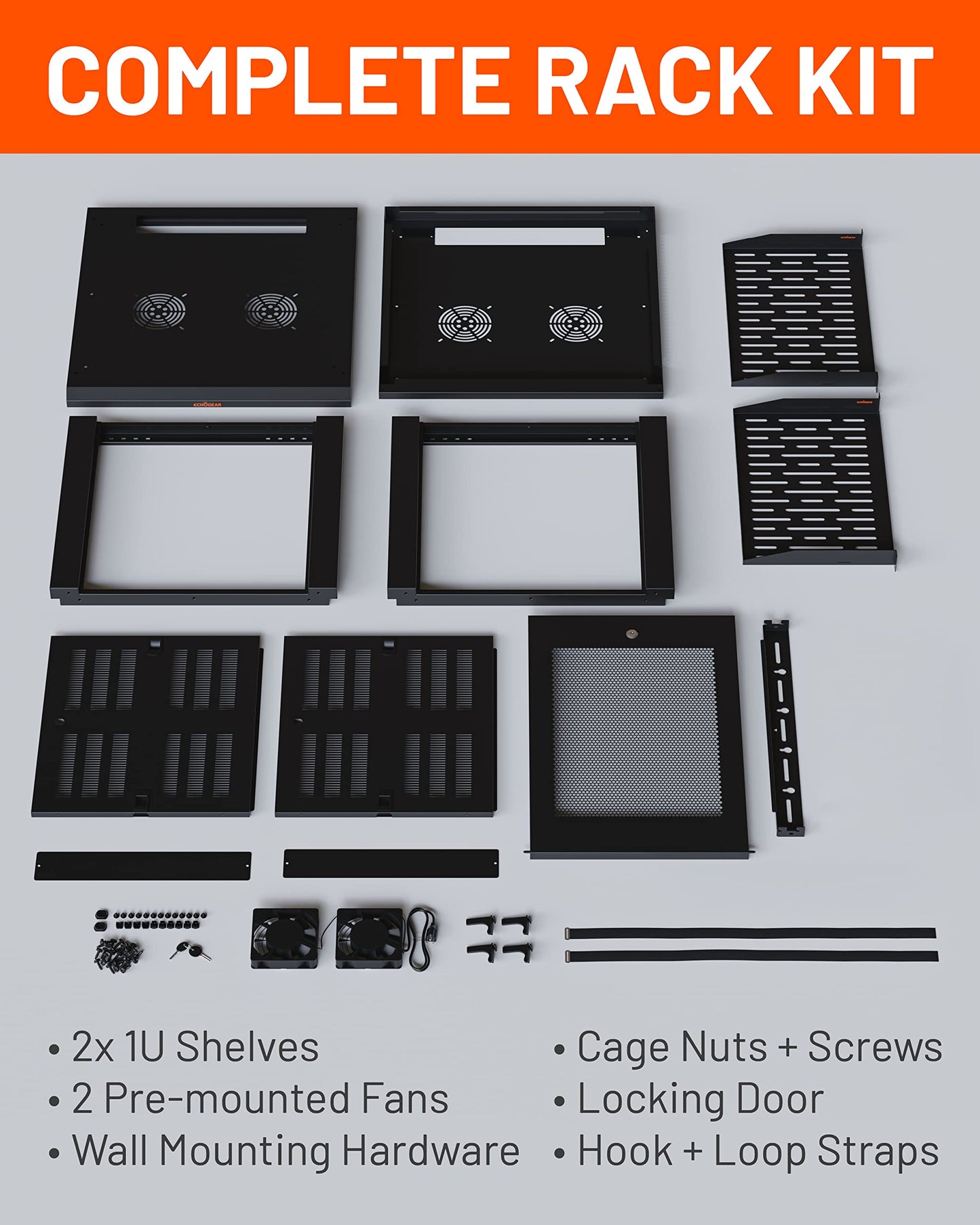 ECHOGEAR 9U Network Rack - Enclosed Wall Mount Rack Kit Includes 2X 1U Shelves, Pre-Mounted Fan, Lockable Door & Hardware - 600mm Depth Fits All Your AV Gear