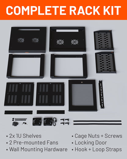 ECHOGEAR 9U Network Rack - Enclosed Wall Mount Rack Kit Includes 2X 1U Shelves, Pre-Mounted Fan, Lockable Door & Hardware - 600mm Depth Fits All Your AV Gear