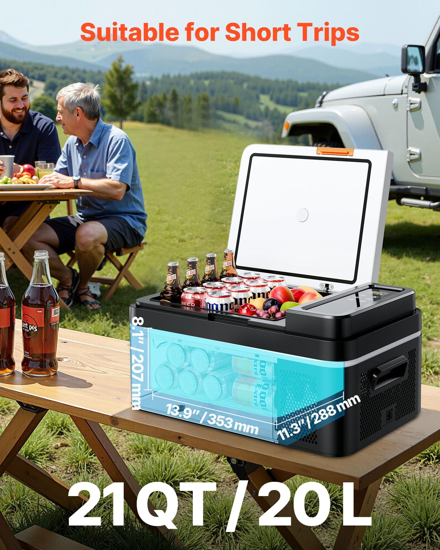 VEVOR Car Refrigerator, DC 12/24V AC100-240V Compressor Electric Cooler, -4°F to 68°F Car Fridge with APP Control, 21 QT Cars Freezer for RVs, Campsites, Boats, Camping, Fishing, 60W Portable Freezer