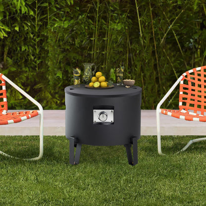 BAIDE HOME Portable Propane Fire Pit for Camping RV 50,000 BTU Round 15'' H x 16'' W Portable Gas Firepit W/Lid, Glass Rocks & Weather Resistant for Outdoors, Propane Extension Hose, Black