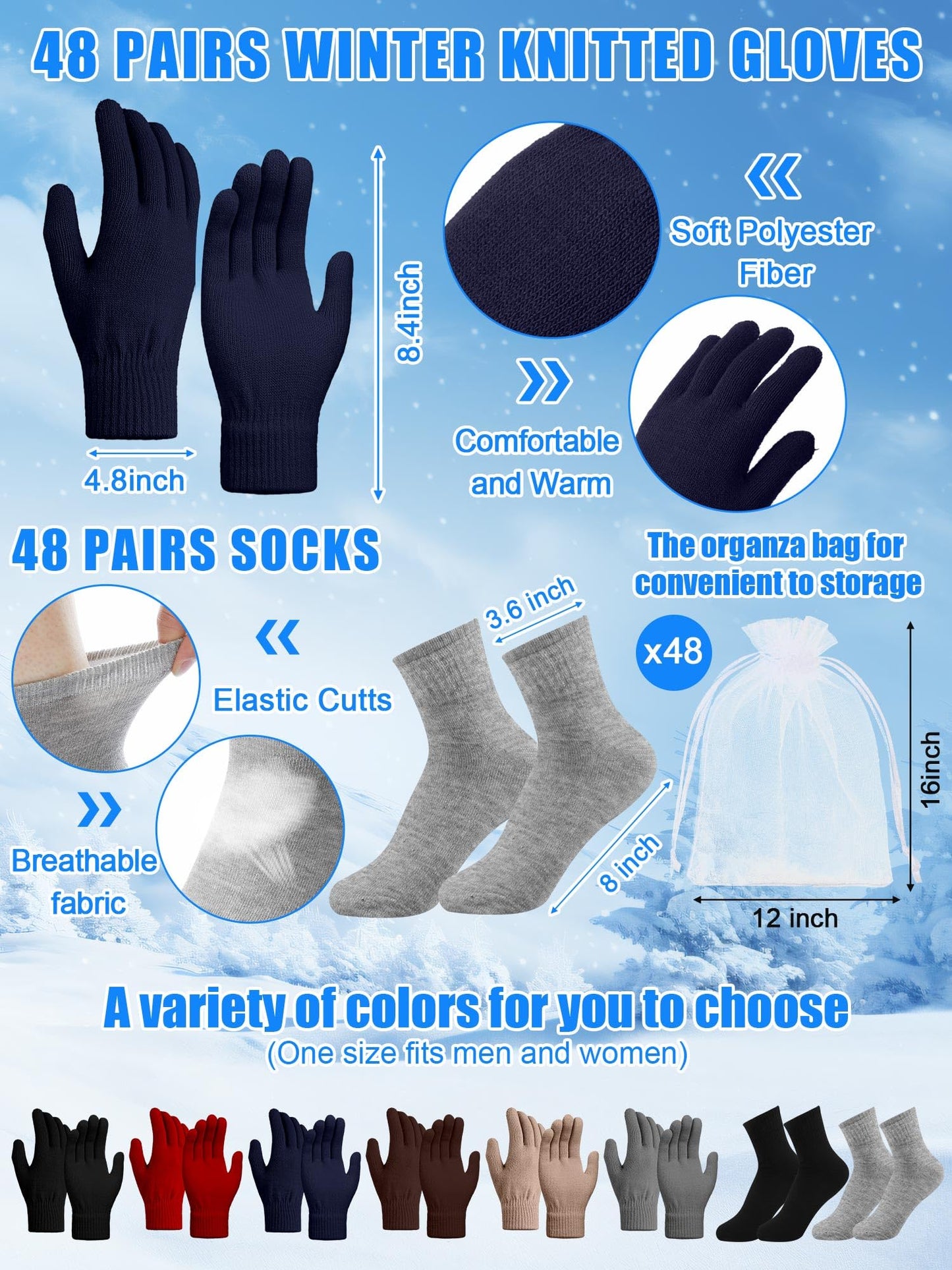 Shyyween 288 Pcs Homeless Care Package Supplies Winter Beanies Hats Neck Warmers Scarf Gloves Sock Emergency Blanket and Organza Bag