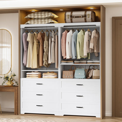 IRONCK Freestanding Closet System with 3 Wood Drawers, Modern Armoire Wardrobe with Adjustable Shelves & Hanging Rod, Walk-in Closet Systems Organizer for Small Closet, 31.5" White