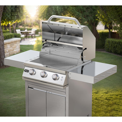 Stainless Steel Grill Cart for Hygrill 3-Burner Built-In Gas Grill, Outdoor Kitchen Island with Foldable Side Shelves and Storage Cabinet