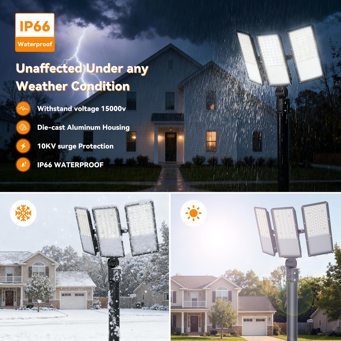 200W Upgraded LED Parking Lot Light with Photocell 30000lm 5000K, ETL, IP66 Waterproof Adjustable 3-Head Commercial Lighting Outdoor, Pole Mount, Flood Lights for Roadways, Driveways