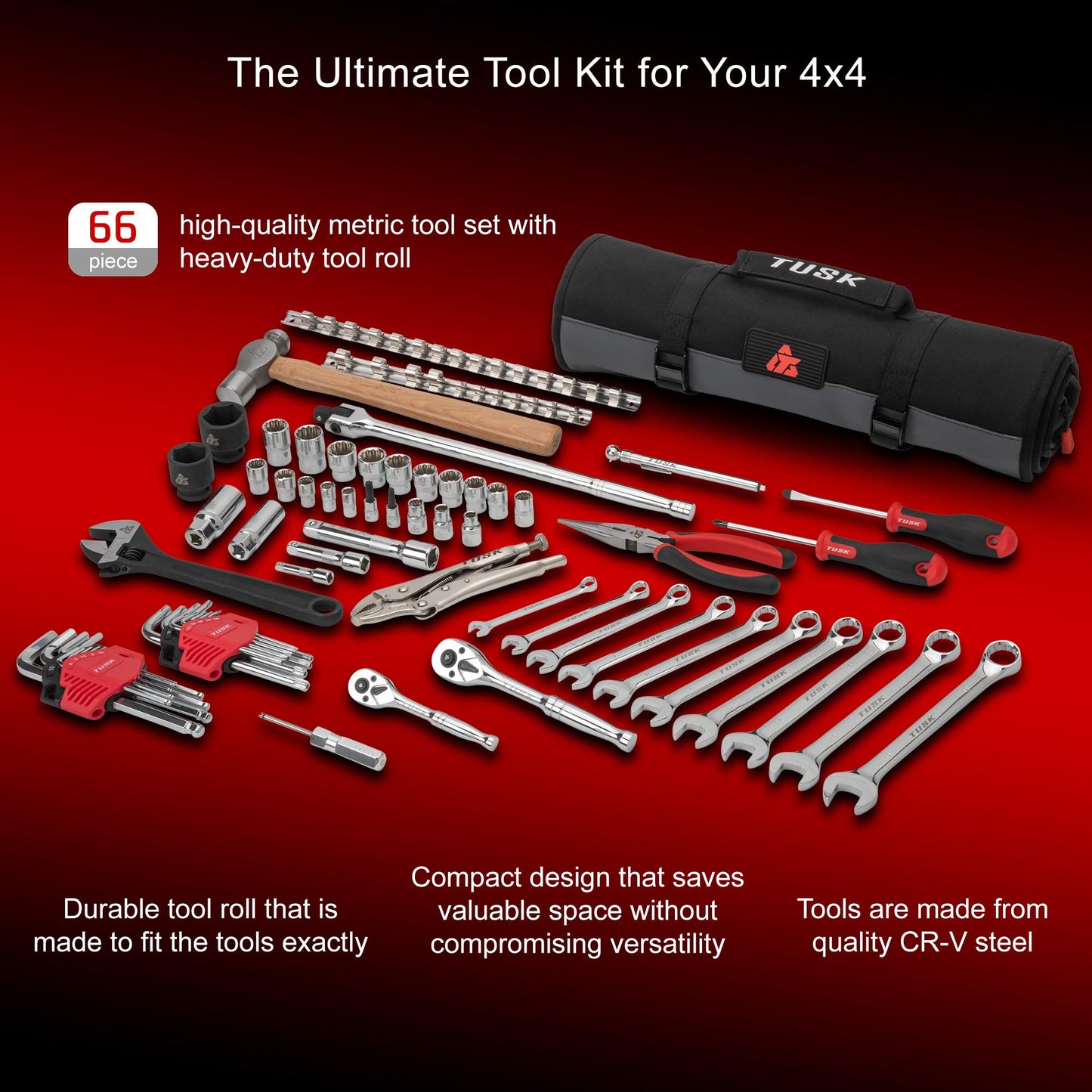 Tusk 4x4 Tool Roll Kit with Tools | Overlanding | Off-Road | UTV | Side by Side | Portable Tool Organizer