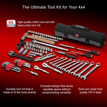 Tusk 4x4 Tool Roll Kit with Tools | Overlanding | Off-Road | UTV | Side by Side | Portable Tool Organizer