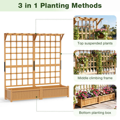 Aoxun 72" Raised Garden Bed with Trellis, Wood Planter Container with Hanging Roof & Garden Boxes for Climbing Plants Flowers Vine (2 piece)
