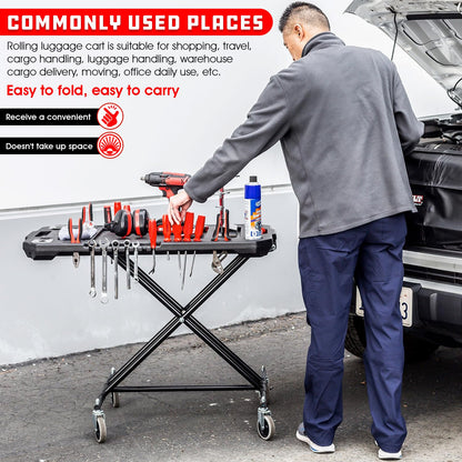 Powerbuilt Adjustable Work Table with Tool Holders and Convertible Dolly Function, Multi-Use, Home, Garage, Worksite - 642928ECE, Black