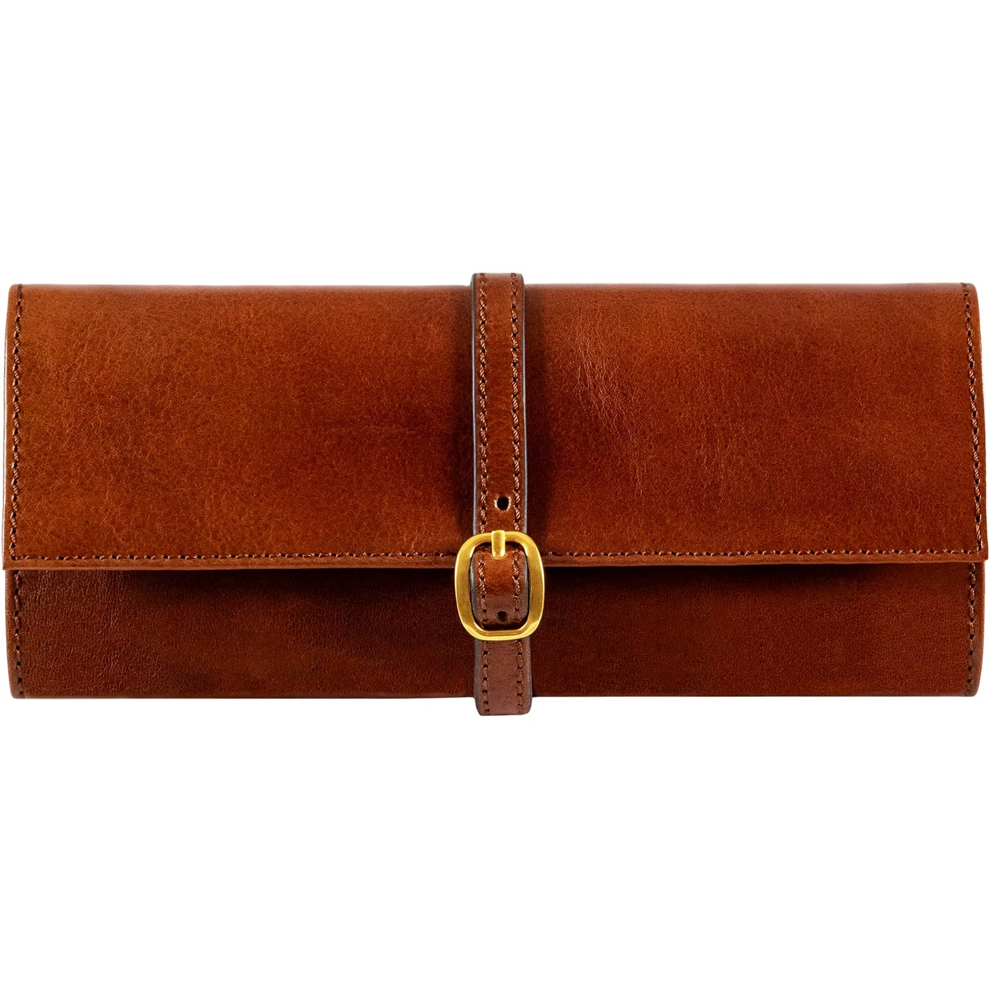 Time Resistance Leather Jewelry Roll - Full Grain Leather Travel Jewelry Case - Jewellery Organizer Made in Italy (Cognac Brown)