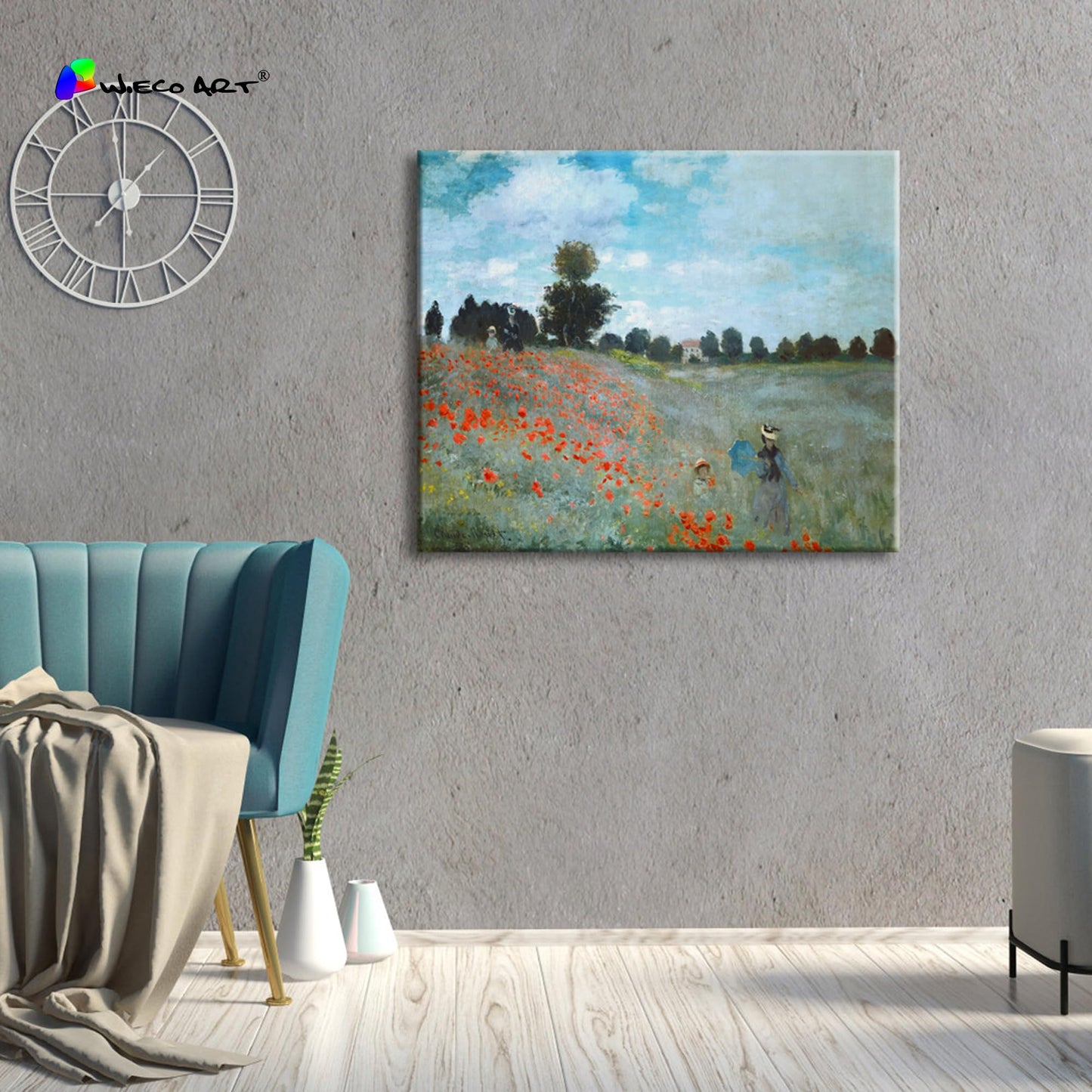 Wieco Art Framed Wall Art The Poppy Field Near Argenteuil Canvas Prints of Claude Monet Floral Oil Paintings Classic Flowers Landscape Pictures Artwork for Bedroom Home Decorations