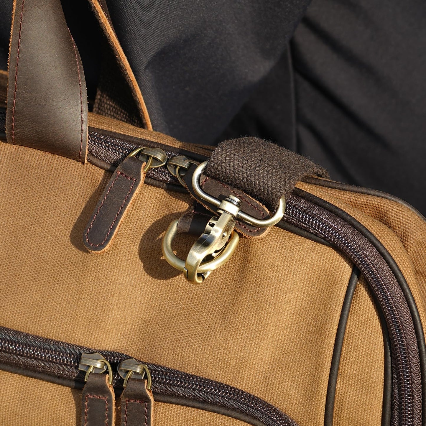 Polare Waxed Canvas Full Grain Leather Trim Garment Carry on Bag for Business Travel, Waterproof Hanging Suit Luggage Bag Wrinkle-Free Suit Cover with YKK Zipper and Shoulder Strap
