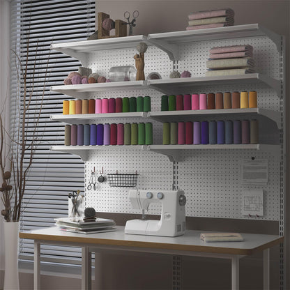 JWX Standing Pegboard Shelf Unit, White Gaming Home Office Garage Cabinets with Metal Pegboard and 15 Pieces Organizer Tool Holders