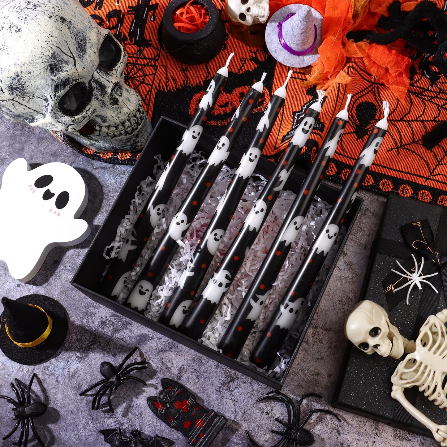 LIUBUJINGYING 12 Pcs 10in Taper Candles Black&White Ghost Taper Candle Unscented Smokeless Long-Last BurnTime Candles Birthday Party Table Centerpieces Decor