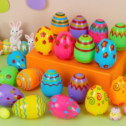 JOYIN Toy 18 PCs Plastic Printed Bright Easter Eggs, Over 3.15'' Tall Fillable Empty Eggs Bulks for Easter Hunt, Basket Stuffers Fillers, Classroom Prize Supplies, Filling Treats and Party Favor