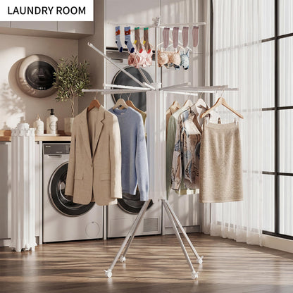 RFOUO Clothes Drying Rack Aluminum-4 Legs 16rods Double Layer, Portable Foldable Drying Rack,Space Saving Laundry Drying Rack,Drying Rack Clothing for Laundry Bedroom Household