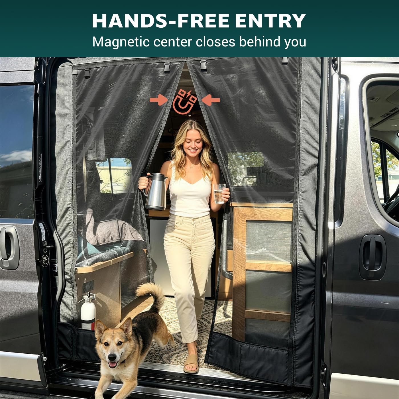 VANNCAMP Magnetic Sliding Door Bug Screen for Ram ProMaster High Roof Van,2014-2026, Weighted Bottom, Hands Free Entry, Center Magnetic Closure