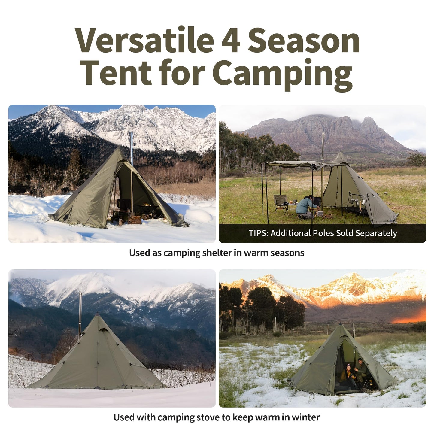 Naturehike Ranch Fire Teepee Tent, Hot Tents with Stove Jack, 4-6 Person Waterproof Windproof 4 Season Tent, Cold Weather Winter Tents for Camping
