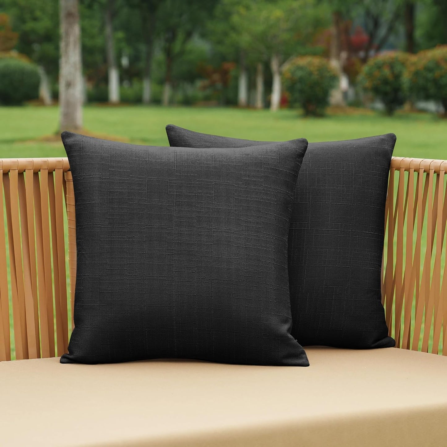NiNi Decorative Outdoor Pillow Covers - Waterproof Linen Cushion Shams | Set of 2, 18x18 Inch, Black