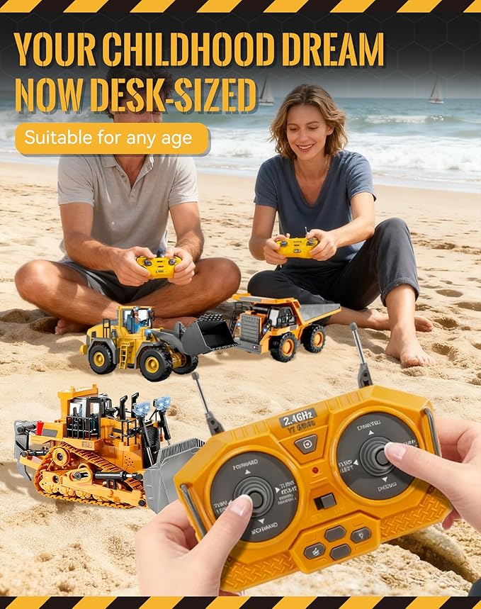 Construction Rc Set of 4 2.4ghz Remote Control Excavator 360° Rotation Lights and Sounds Command The Site Conquer The Dirt Collaborative Experience Alloy Material (4Pcs-ABCD)