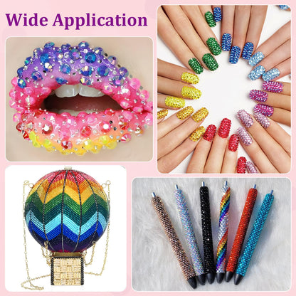 9000Pcs Resin Jelly Rhinestones with Tweezers for Crafting, Mixed-Color 5mm Flatback Gems, Bedazzling Crystal with 3Pcs 10ml B7000 Jewelry Glue for DIY Crafts Clothing Tumblers Shoes Nail Art