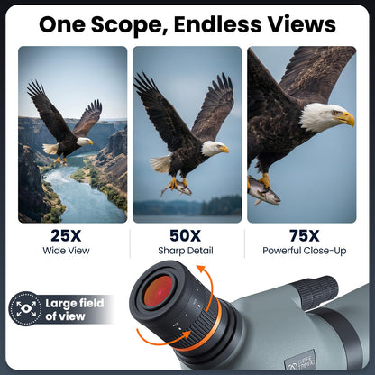 Three Triping Spotting Scope with Tripod & Phone Adapter – 25-75x85 Dual Focus Spotter Scope for Bird Watching, BAK4 Prism & FMC Lens, Waterproof & Fogproof with Carry Bag for Outdoor Observation