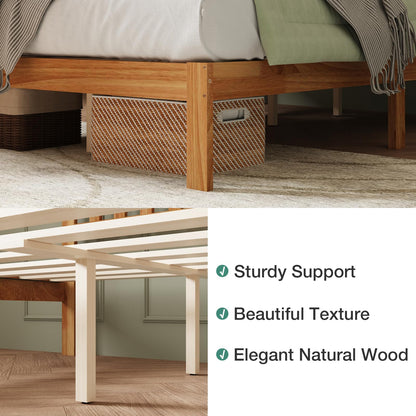 Novilla Queen Bed Frame with Headboard, Solid Wood Bed Frame Foundation with Wood Slat Support, No Box Spring Needed, Easy Assembly, Oak
