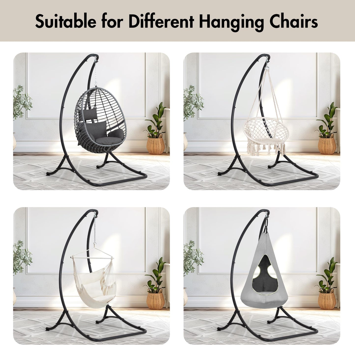 ANOW Heavy Duty Hammock Chair Swing Stand Only, Hanging Chair Stand for Outside, Max 400 Lbs, Black