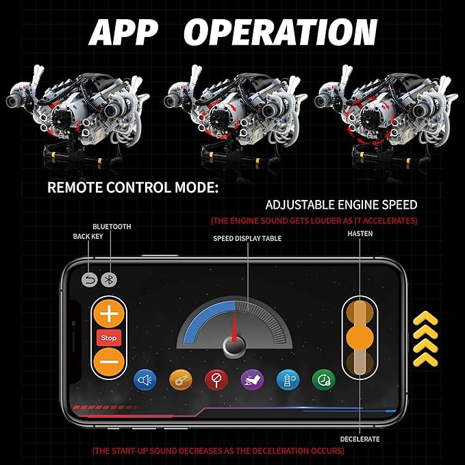 V8 Engine Model Kit that RunsVisible Building Toys with APP Control Motor &amp LED Light Mini Engine kit for Adults &amp Boys Kids 14+ Years Old (770PCS)