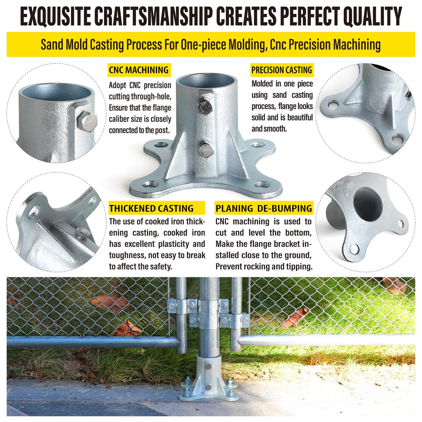 Epcee Post 2.5" (2 3/8" OD) Chain Link Fence Post Floor Flange Bracket, for Chain Link Fence Posts, Mailboxes, and Other Steel Round Post Galvanized Anchor Flange Bases (4 Pack)